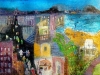 Stad op jute geschilderd, 40x50