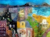 Stad op jute geschilderd, 40x50